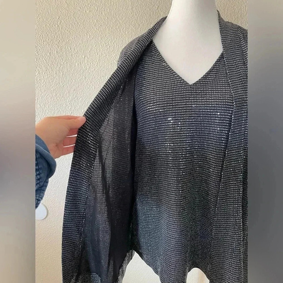 Calvin Klein Liquid Knit Sequin Blouse and Cardigan Set Women’s S Black Festive - Picture 6 of 13